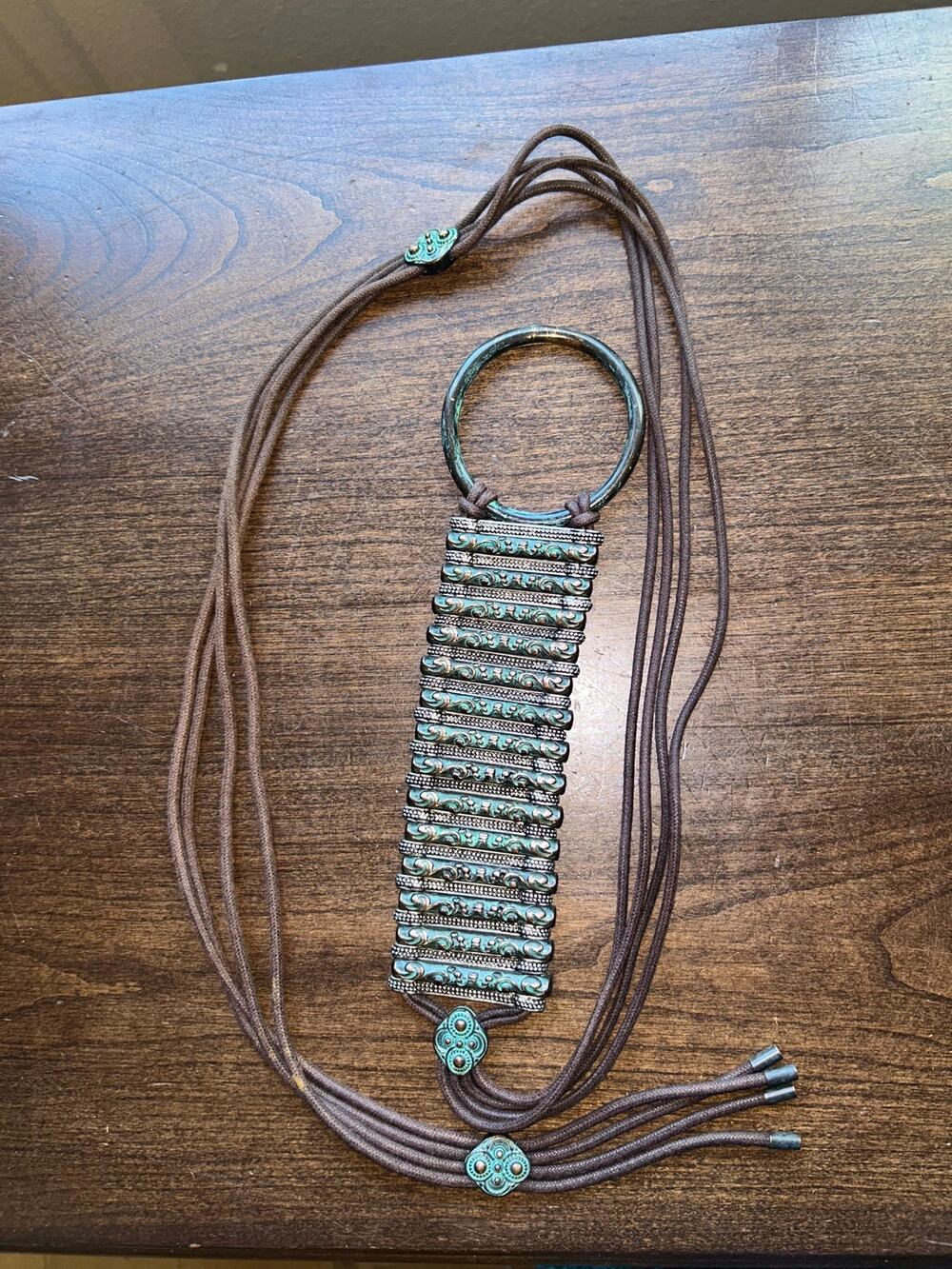 Vintage Womens Green Copper Like Belt String Closure Tie Around boho festival